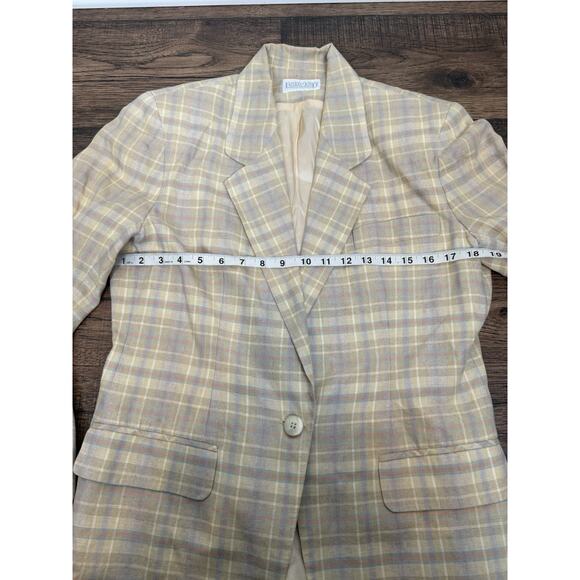 Vintage Lands End Women’s Blazer 100% Linen Yellow Jacket One Button Plaid Sz 6P - Picture 5 of 7